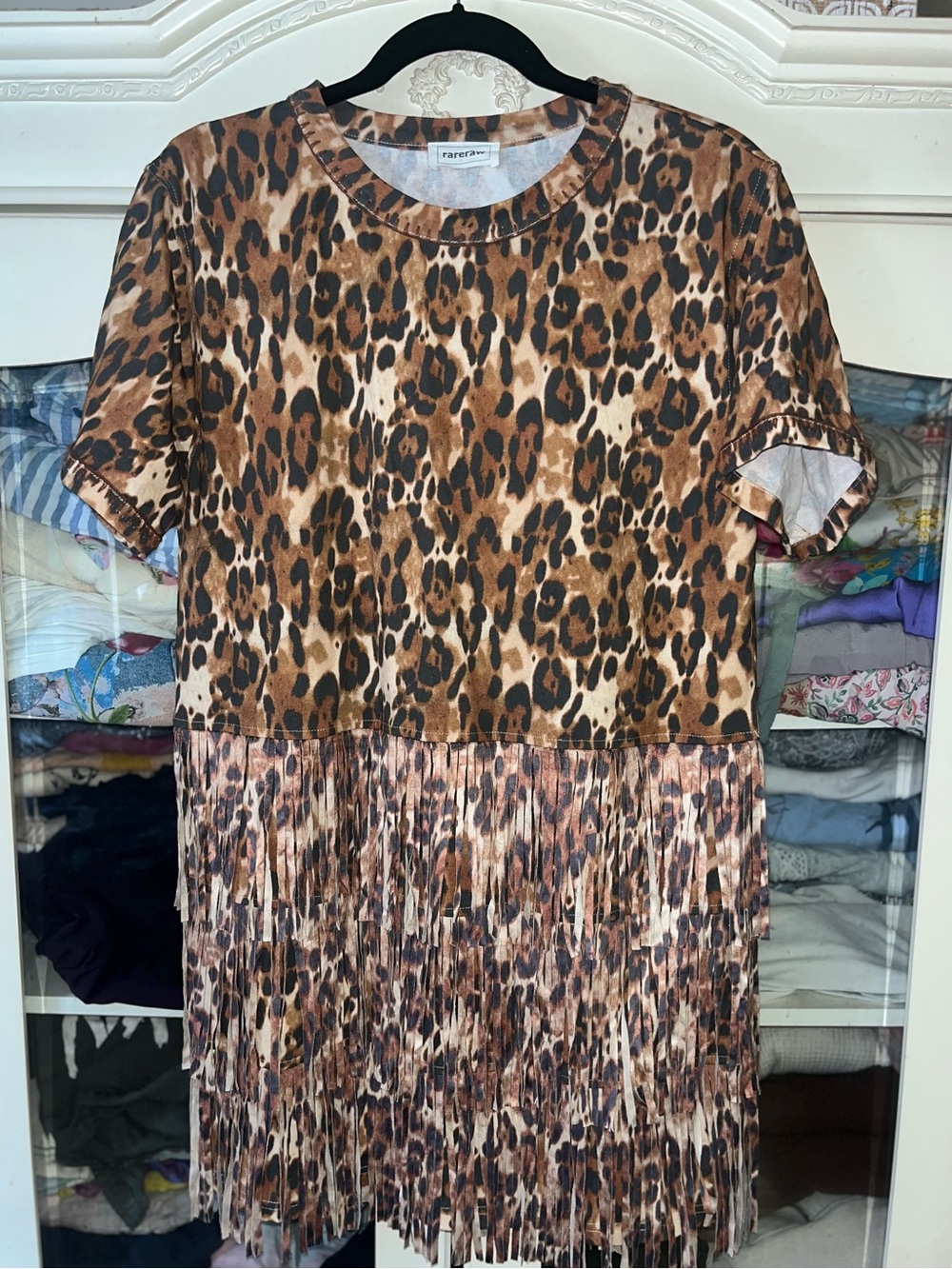 🚨🐆NWOT awesome Leopard Fringe Tunic Top/mini dress (no tags but it’s a small)